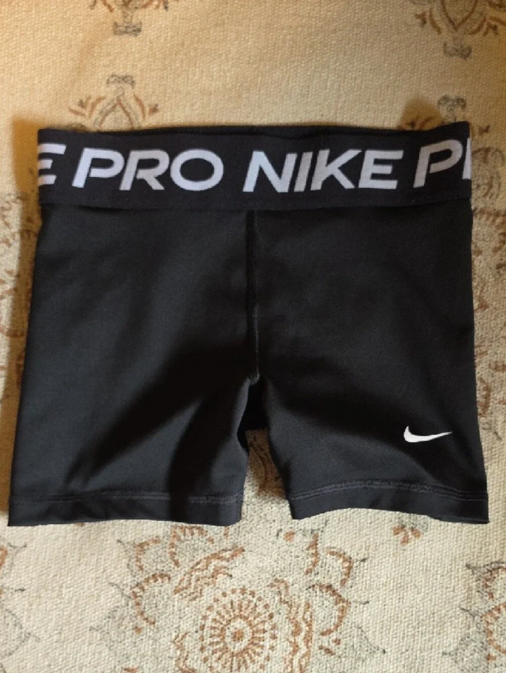 Nike PRO Dry FIT Girls Black Compression Shorts with White Branding - Picture 2 of 3